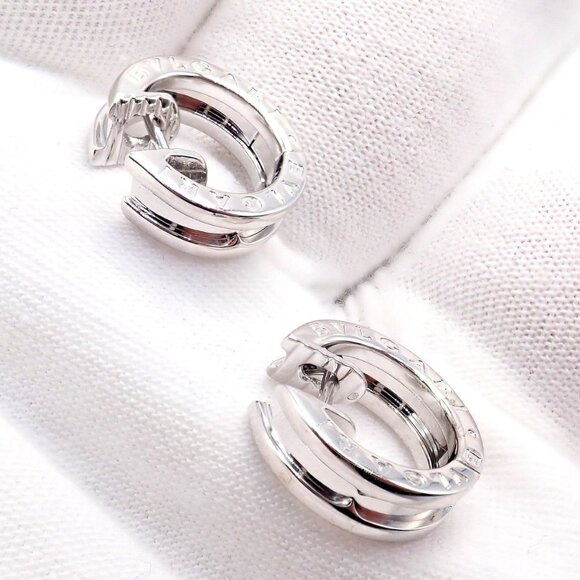Authentic! Vintage BULGARI BULGARI B.Zero1 18k White Gold Earrings - Picture 8 of 10